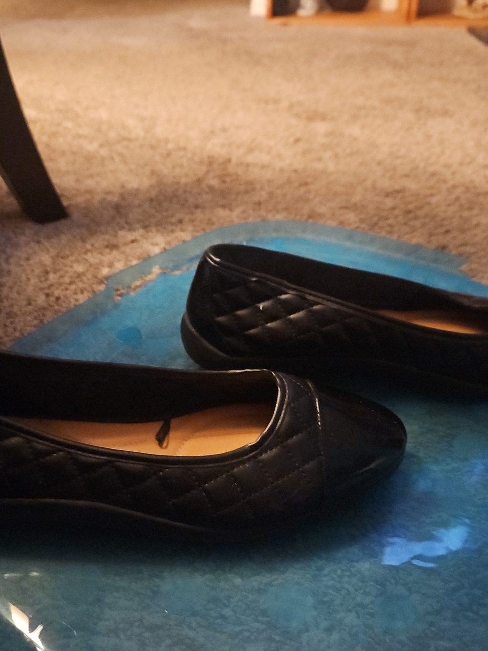 Time and Tru Black Quilted Ballet Flats with Glossy Toe
